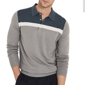 REISS EASTLONG COLOUR BLOCK POLO SHIRT Sz L Gray Navy Blue